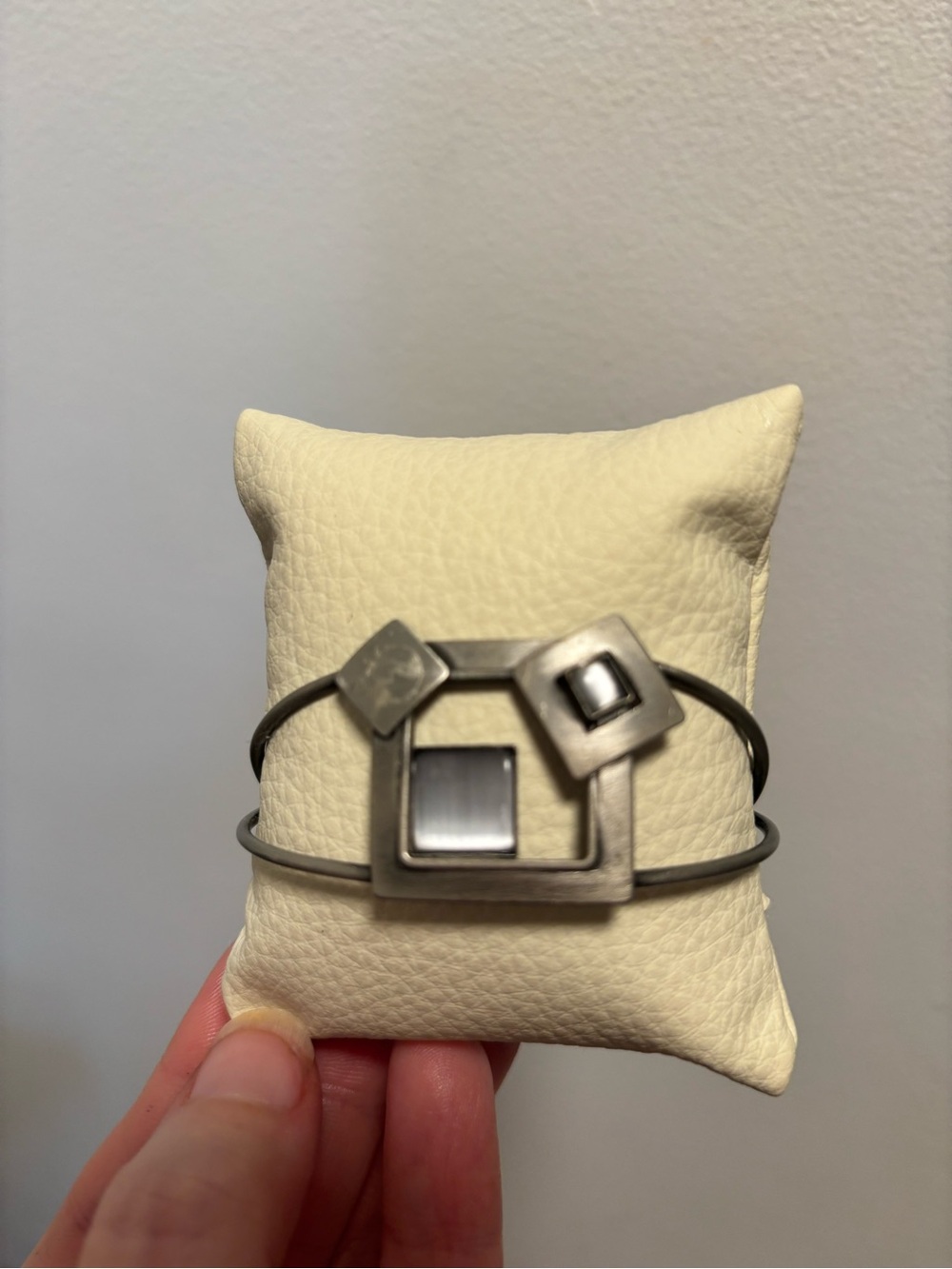 Christopher Poly Vibtage Silver Geometric Double-Band Bracelet